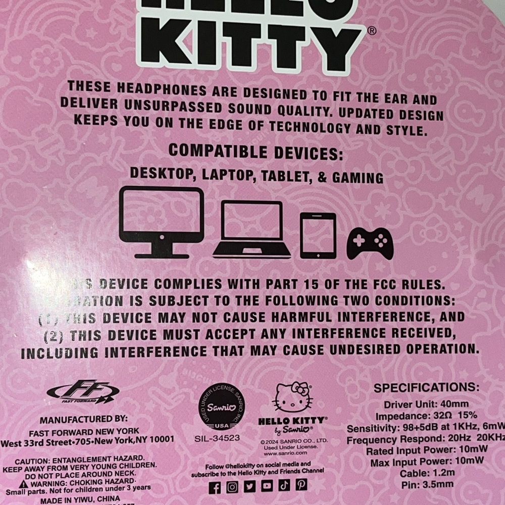 Hello Kitty Pink and Blue Backpack with pair of Headphone Set NEW NWT - Picture 11 of 11